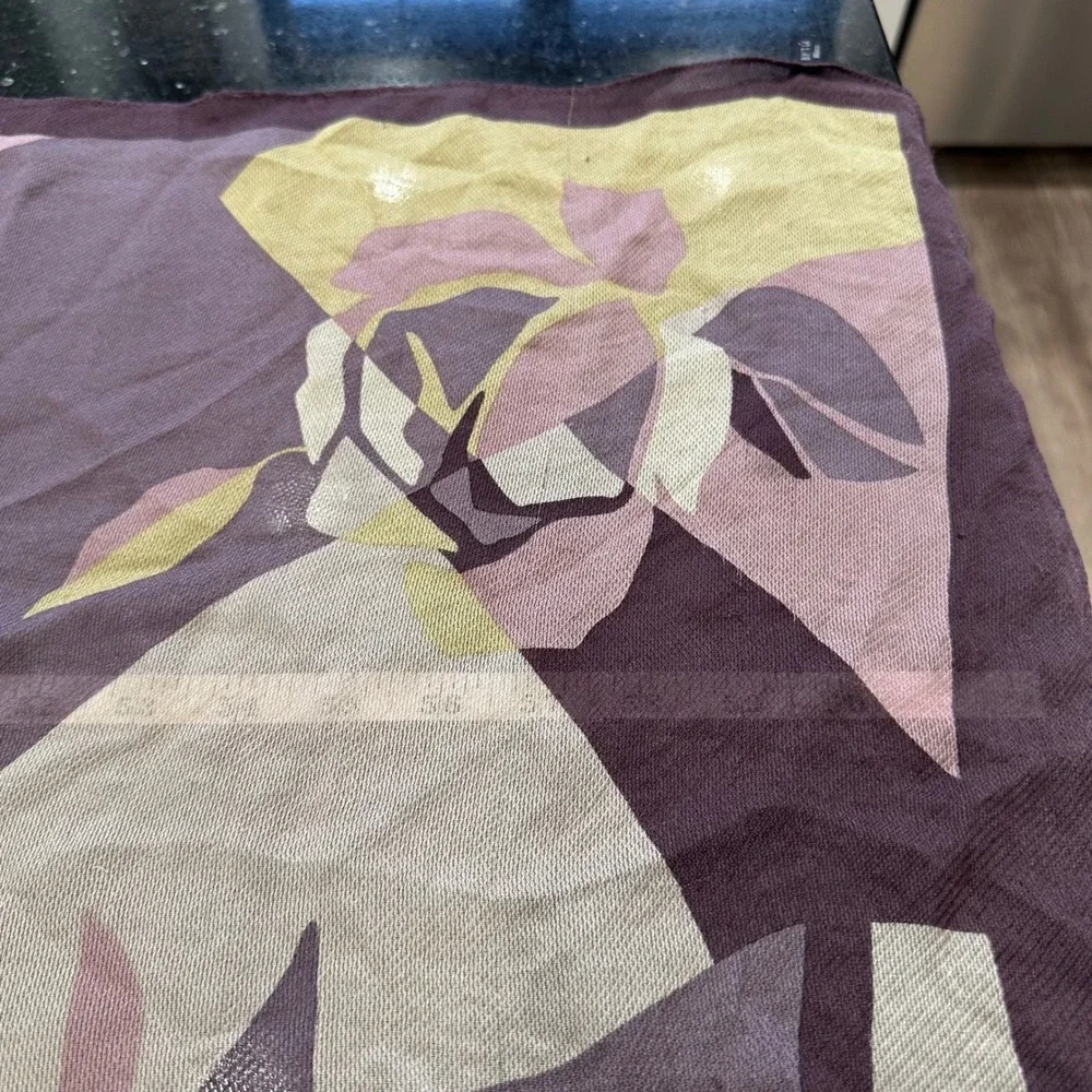 BYTU Milano Silk Scarf Geometric Floral Purple‎ Pink Whimsigoth Fairygrunge